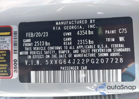 2023 Kia K5 Gt-Line из США, поврежденный, VIN 5XXG64J22PG207728